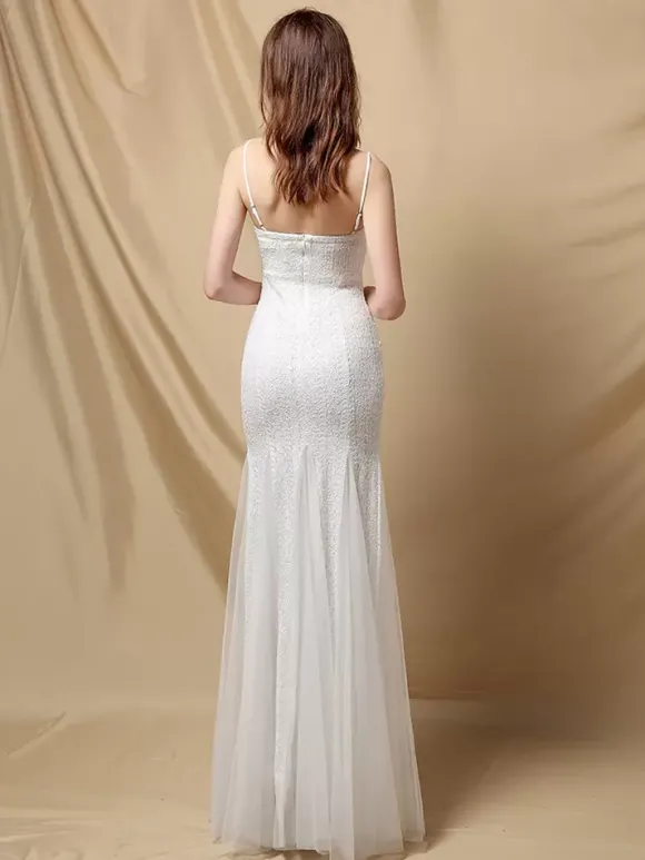 Robe De Soirée À Bretelles Longue Sirène Paillettes Dos Nu Robe Semi-Formelle Sexy