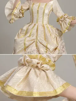 Robe De Soirée Champagne Rétro Costumes Femmes Dentelle Volants Polyester Tunique Chapeau Robe Euro-Style Marie Antoinette Costume Vintage Déguisement