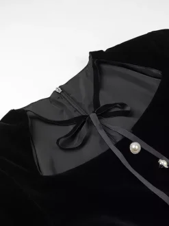 Robe de soirée chic bicolore noire à volants mini-robe deux-pièces à manches longues.