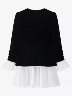 Robe de soirée chic bicolore noire à volants mini-robe deux-pièces à manches longues.