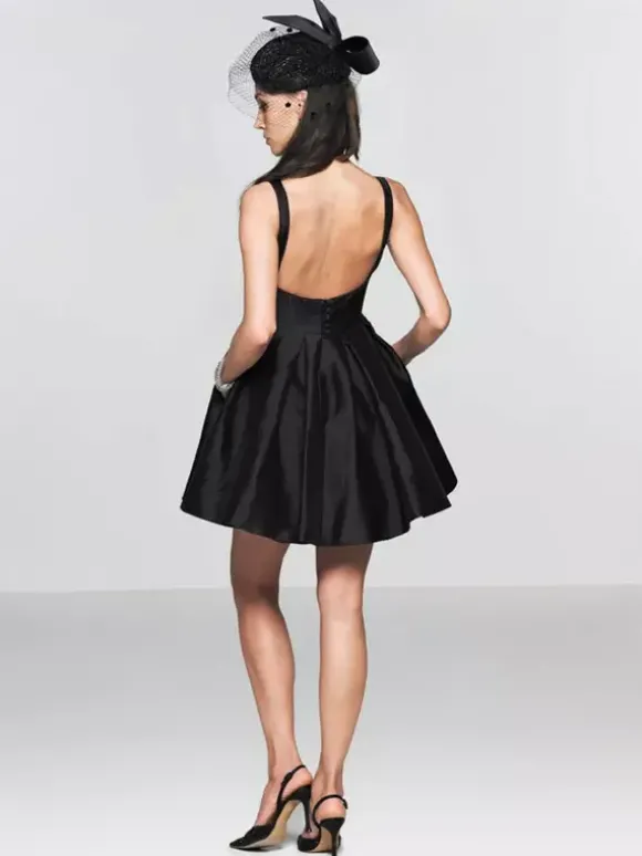 Robe de soirée cocktail mariage petite robe noir dos nu