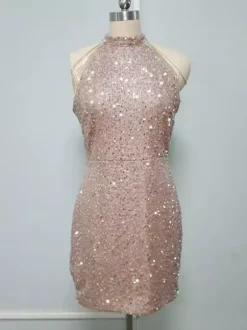 Robe de soirée à col rond style décontracté sans manches en polyester bordeaux sexy