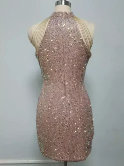Robe de soirée à col rond style décontracté sans manches en polyester bordeaux sexy