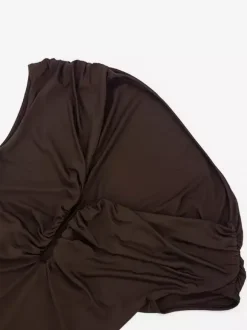 Robe de soirée courte marron asymétrique plissée dos nu sexy et semi-formelle