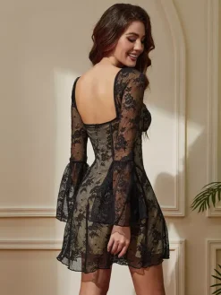 Robe de soirée écru blanc manches longues col carré robe d'été