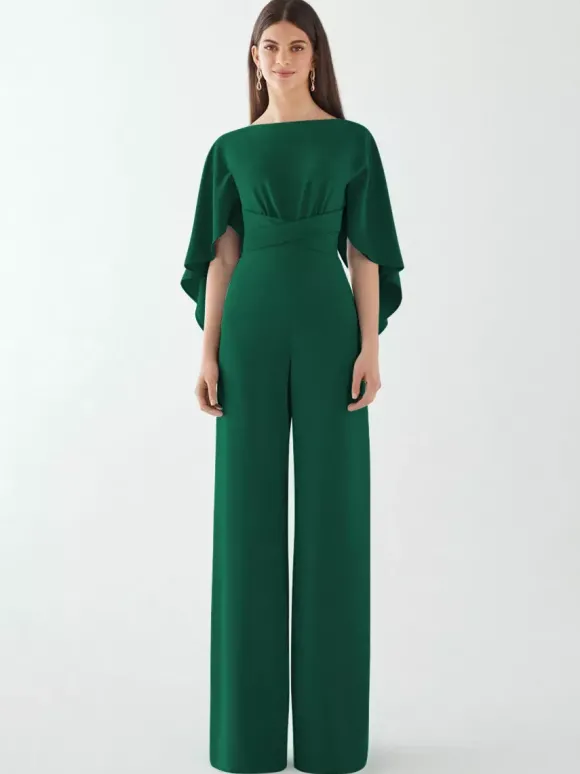 Robe de soirée en crêpe extensible combinaison à col bijou longueur au sol ceinture robes de dîner formelles