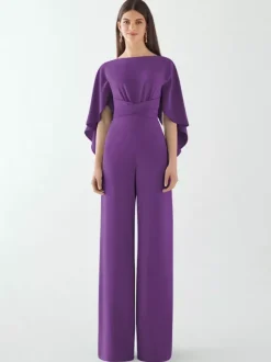 Robe de soirée en crêpe extensible combinaison à col bijou longueur au sol ceinture robes de dîner formelles
