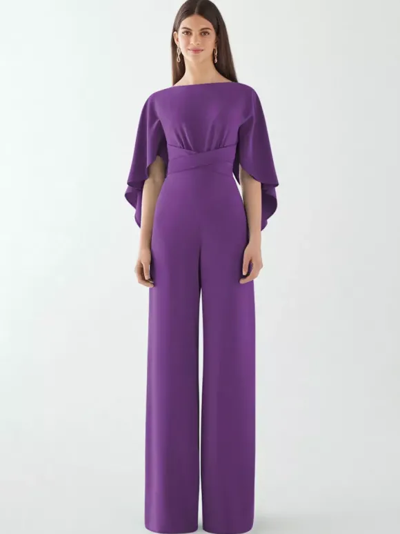 Robe de soirée en crêpe extensible combinaison à col bijou longueur au sol ceinture robes de dîner formelles