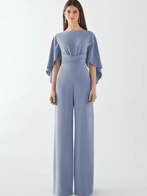 Robe de soirée en crêpe extensible combinaison à col bijou longueur au sol ceinture robes de dîner formelles