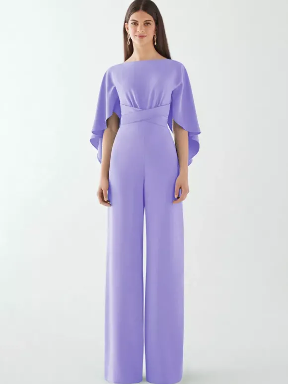 Robe de soirée en crêpe extensible combinaison à col bijou longueur au sol ceinture robes de dîner formelles