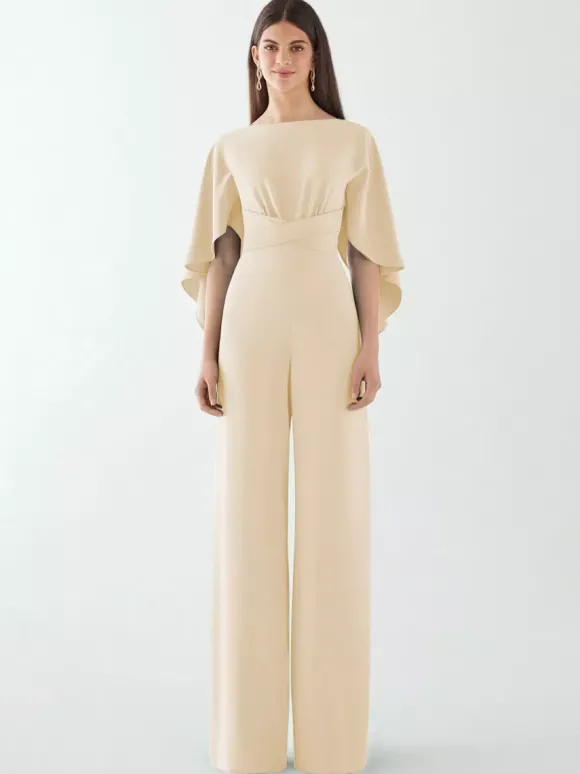 Robe de soirée en crêpe extensible combinaison à col bijou longueur au sol ceinture robes de dîner formelles