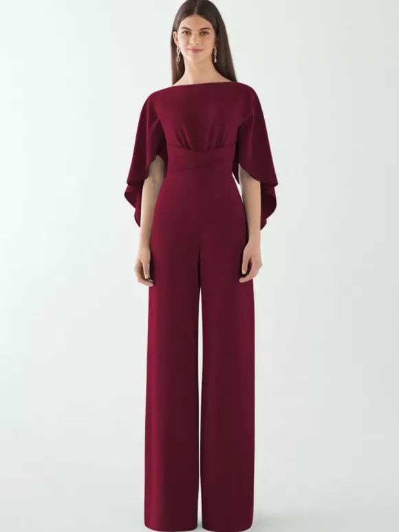 Robe de soirée en crêpe extensible combinaison à col bijou longueur au sol ceinture robes de dîner formelles