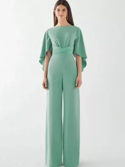 Robe de soirée en crêpe extensible combinaison à col bijou longueur au sol ceinture robes de dîner formelles