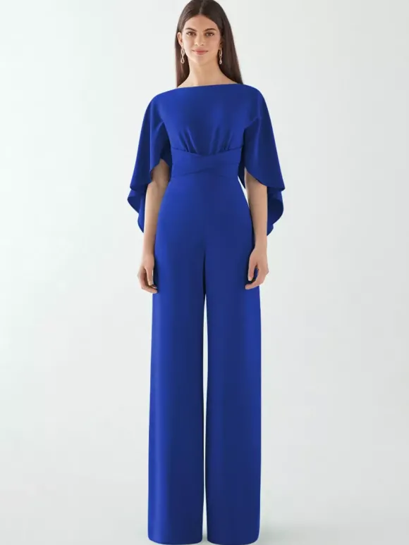Robe de soirée en crêpe extensible combinaison à col bijou longueur au sol ceinture robes de dîner formelles