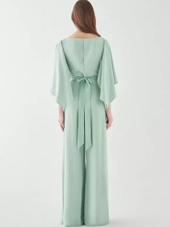 Robe de soirée en crêpe extensible combinaison à col bijou longueur au sol ceinture robes de dîner formelles