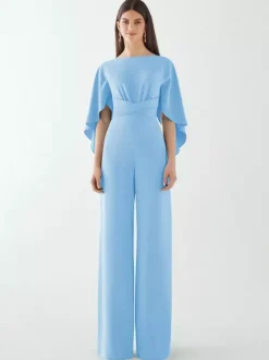 Robe de soirée en crêpe extensible combinaison à col bijou longueur au sol ceinture robes de dîner formelles