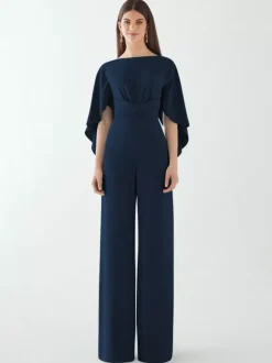 Robe de soirée en crêpe extensible combinaison à col bijou longueur au sol ceinture robes de dîner formelles