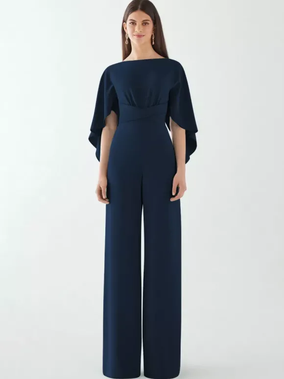 Robe de soirée en crêpe extensible combinaison à col bijou longueur au sol ceinture robes de dîner formelles