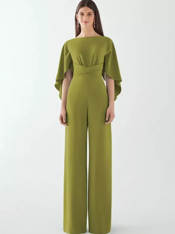 Robe de soirée en crêpe extensible combinaison à col bijou longueur au sol ceinture robes de dîner formelles