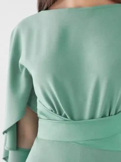 Robe de soirée en crêpe extensible combinaison à col bijou longueur au sol ceinture robes de dîner formelles