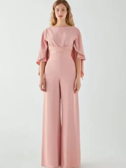 Robe de soirée en crêpe extensible combinaison à col bijou longueur au sol ceinture robes de dîner formelles