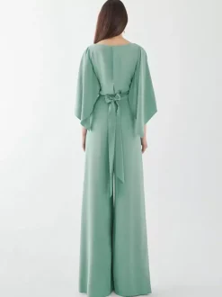 Robe de soirée en crêpe extensible combinaison à col bijou longueur au sol ceinture robes de dîner formelles