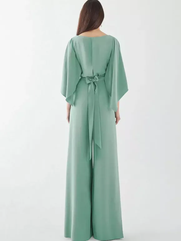 Robe de soirée en crêpe extensible combinaison à col bijou longueur au sol ceinture robes de dîner formelles