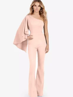 Robe de soirée en crêpe extensible combinaison asymétrique longueur au sol sans manches fermeture éclair robes de soirée formelles