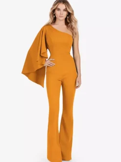 Robe de soirée en crêpe extensible combinaison asymétrique longueur au sol sans manches fermeture éclair robes de soirée formelles