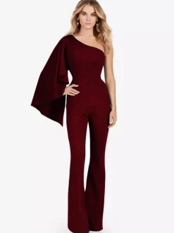 Robe de soirée en crêpe extensible combinaison asymétrique longueur au sol sans manches fermeture éclair robes de soirée formelles