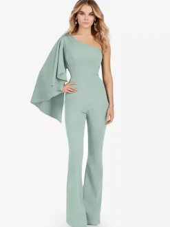 Robe de soirée en crêpe extensible combinaison asymétrique longueur au sol sans manches fermeture éclair robes de soirée formelles