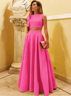 Robe de soirée en crêpe extensible décolleté en V longueur au sol sans manches fermeture éclair n艙uds robe de soirée formelle