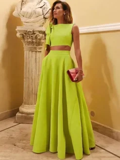 Robe de soirée en crêpe extensible décolleté en V longueur au sol sans manches fermeture éclair n艙uds robe de soirée formelle