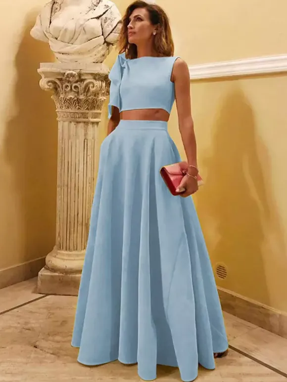 Robe de soirée en crêpe extensible décolleté en V longueur au sol sans manches fermeture éclair n艙uds robe de soirée formelle