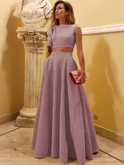 Robe de soirée en crêpe extensible décolleté en V longueur au sol sans manches fermeture éclair n艙uds robe de soirée formelle