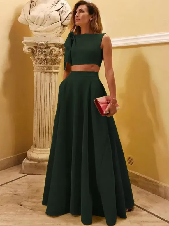 Robe de soirée en crêpe extensible décolleté en V longueur au sol sans manches fermeture éclair n艙uds robe de soirée formelle