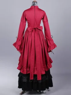 Robe de soirée en polyester à volants et n艙uds pour femme tenue de soirée rétro de Marie-Antoinette couleur bordeaux Bourgogne