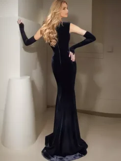 Robe de soirée en velours coréen à col en c艙ur avec traîne plissée robe de soirée formelle