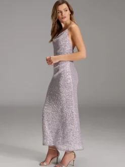 Robe de soirée fourreau col en V pailletée longueur cheville paillettes robes de soirée formelles