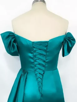 Robe de soirée fourreau col en V en tissu satiné longueur au sol robes de dîner formelles