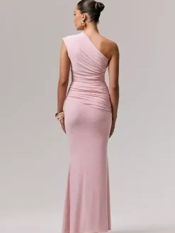 Robe de soirée longue bleue asymétrique sans manches sexy et semi-formelle