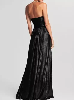 Robe de soirée longue dorée sans manches et dos nu sexy et semi-formelle