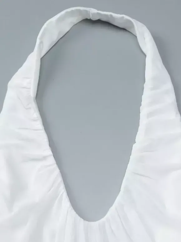 Robe de soirée longue plissée à décolleté plongeant et dos nu style fluide dos nu