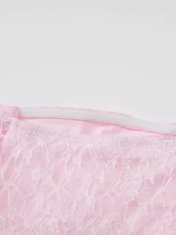 Robe de soirée longue rose à épaules dénudées en dentelle manches longues plissée chic et semi-formelle