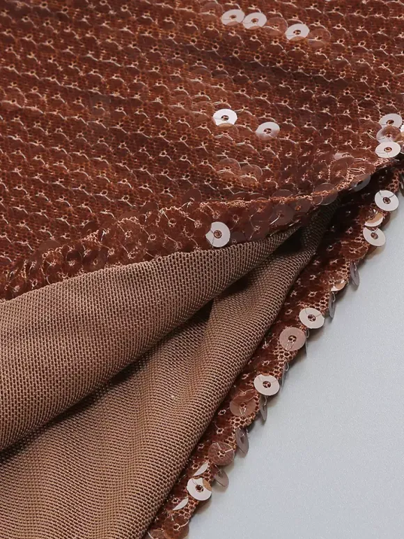 Robe de soirée longue à sequins scintillants pour femme - Robe moulante marron dos nu - Soirée de gala d'été 2026