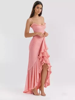 Robe de soirée longue à volants sur le devant pour femme 2026