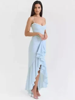 Robe de soirée longue à volants sur le devant pour femme 2026