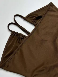 Robe de soirée marron foncé en polyester sans manches à dos nu