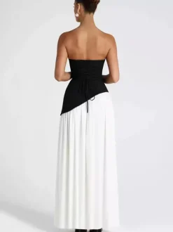 Robe de soirée maxi asymétrique sans bretelles avec foulard pour femme 2026