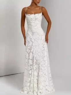 Robe de soirée maxi en jacquard avec dos nu pour les événements de l'été 2026